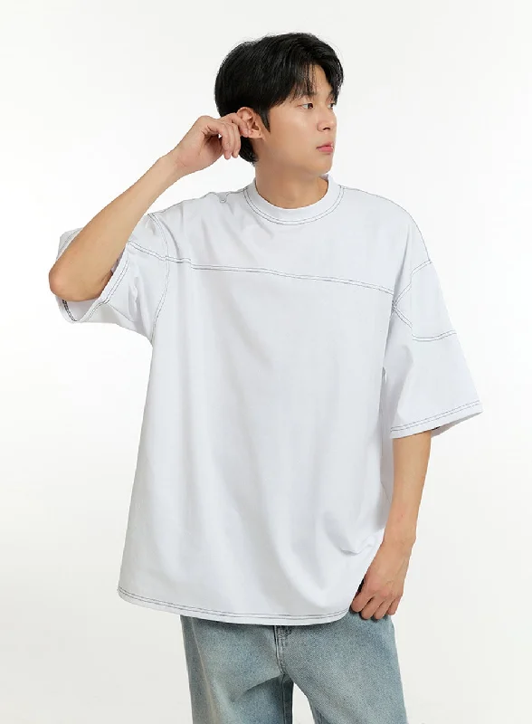 Men's short-sleeve draped rapid-dry shirt-Men's Oversize Cotton Round Neck T-Shirt IL412