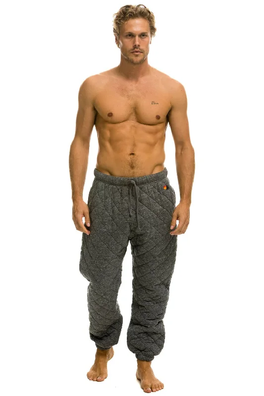 Men's short-sleeve stylish sharp-gray shirt-QUILTED SWEATPANTS - HEATHER GREY