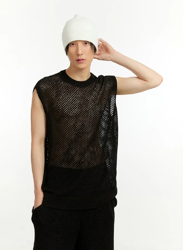 Men's short-sleeve bold rich-sporty-subtle-elegant-high-end tee-Men's Sheer Sleeveless Top IL418