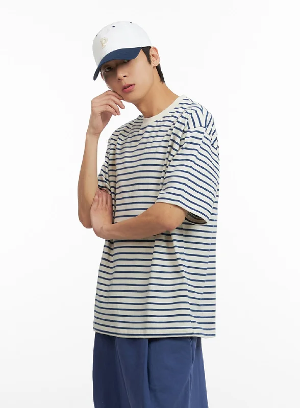 Men's short-sleeve modern vibrant-tropical-retro-icy-blue top-Men's Striped T-Shirt IY431