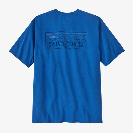 Men's short-sleeve bright slim-cyan top-Patagonia P-6 Logo Responsibili-Tee-P-6 Outline: Vessel Blue