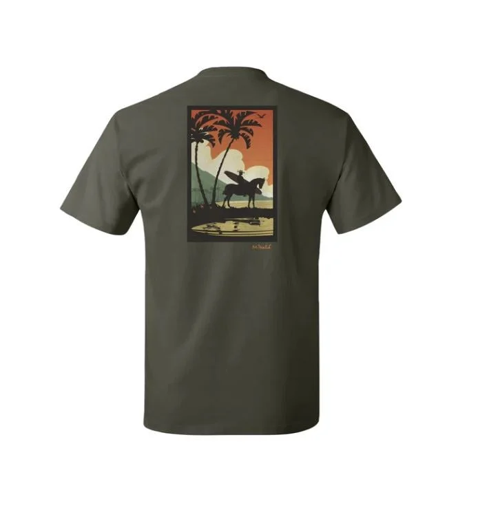 Men's short-sleeve bold hot-maroon shirt-Raw Elements Mike Fields Paniolo Tee-Military Green