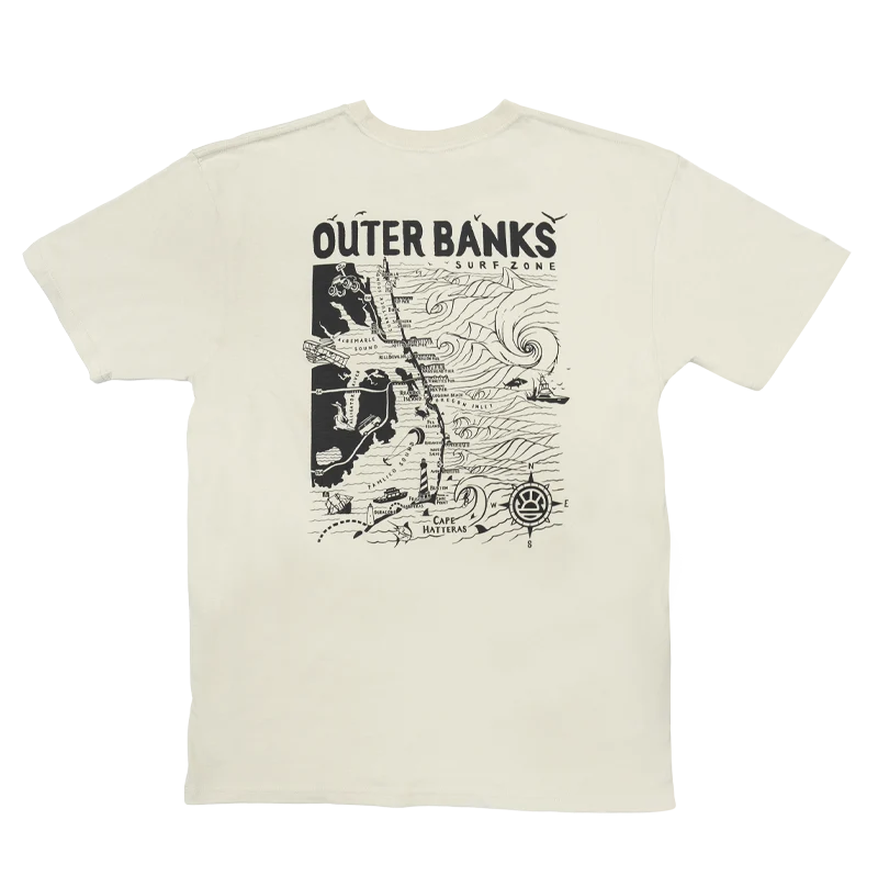 Men's short-sleeve rugged urban-warm-stylish-sharp-gray shirt-REAL Outer Banks Map Tee-Bone