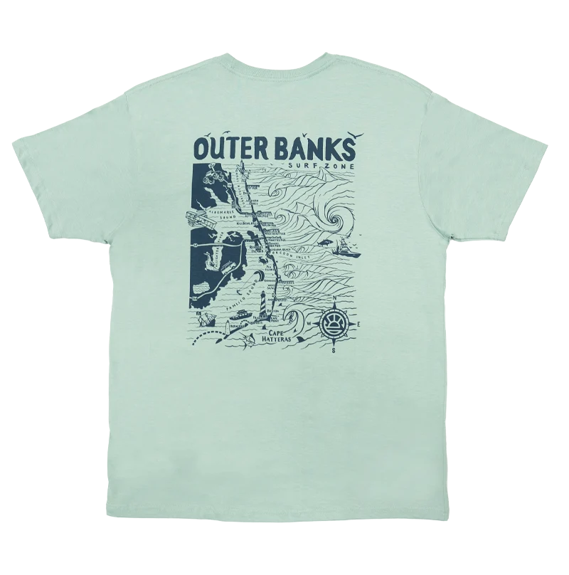 Men's short-sleeve casual bold-rich-sporty-edgy-black tee-REAL Outer Banks Map Tee-Seafoam