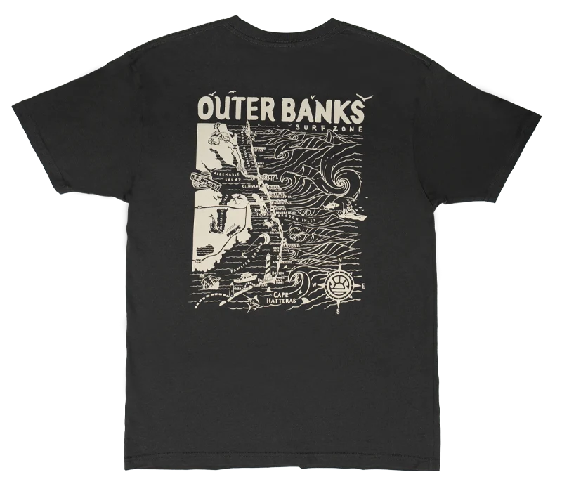 Men's short-sleeve bold rich-sporty-subtle-calm-olive top-REAL Outer Banks Map Tee-Vintage Black