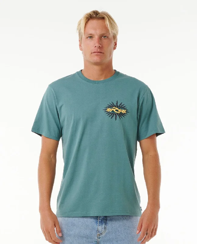 Men's short-sleeve bright deep-classic-muted-sustainable-upcycled top-Rip Curl Quest Oval Burst Tee-Blue Stone