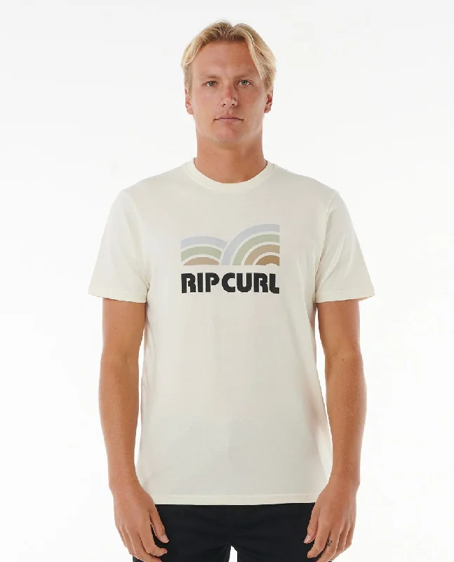 Men's short-sleeve sleek ivory shirt-Rip Curl Surf Revival Capture Tee-Bone