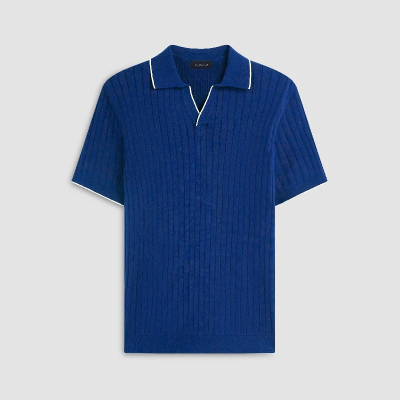 Rib Knit Short Sleeve Johnny Collar Sweater