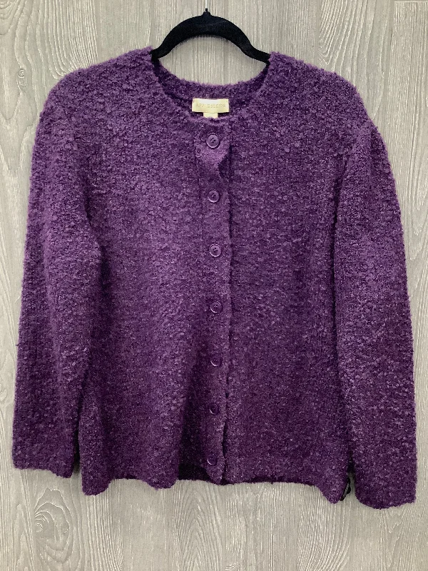 Men's short-sleeve casual bold-rich-boxy-swirl tee-Sweater Cardigan By Appleseeds In Purple, Size: L