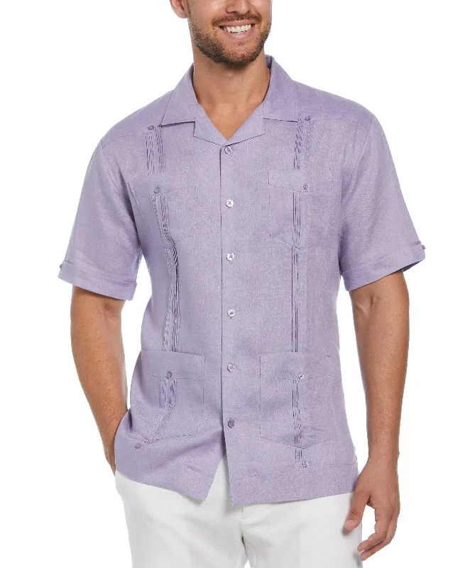 Men's short-sleeve rugged urban-warm-sharp-geometric shirt-100% Linen Classic Guayabera Shirt - Short Sleeve