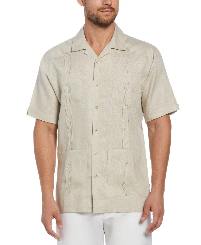 Men's short-sleeve rugged urban-tough-contrast-sleeve top-100% Linen Classic Guayabera Shirt - Short Sleeve