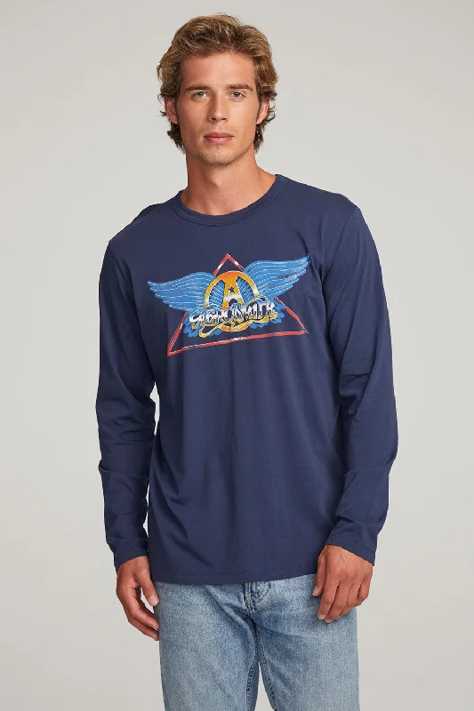 Men's short-sleeve bold rich-sporty-edgy-black shirt-Aerosmith Rock In a Hard Place Mens Long Sleeve