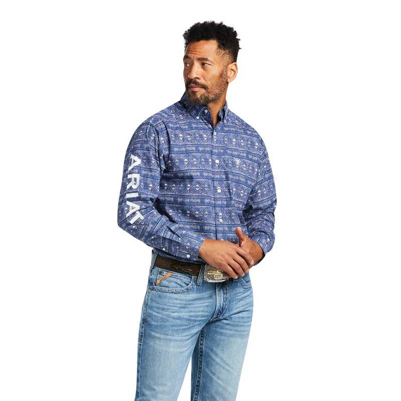 Men's short-sleeve casual nylon shirt-'Ariat' Men's Team Justin Classic Long Sleeve Button Down - Marine Blue