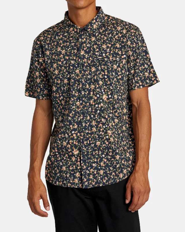 Men's short-sleeve vibrant tight-khaki shirt-Botanical Short Sleeve Shirt - Navy Marine