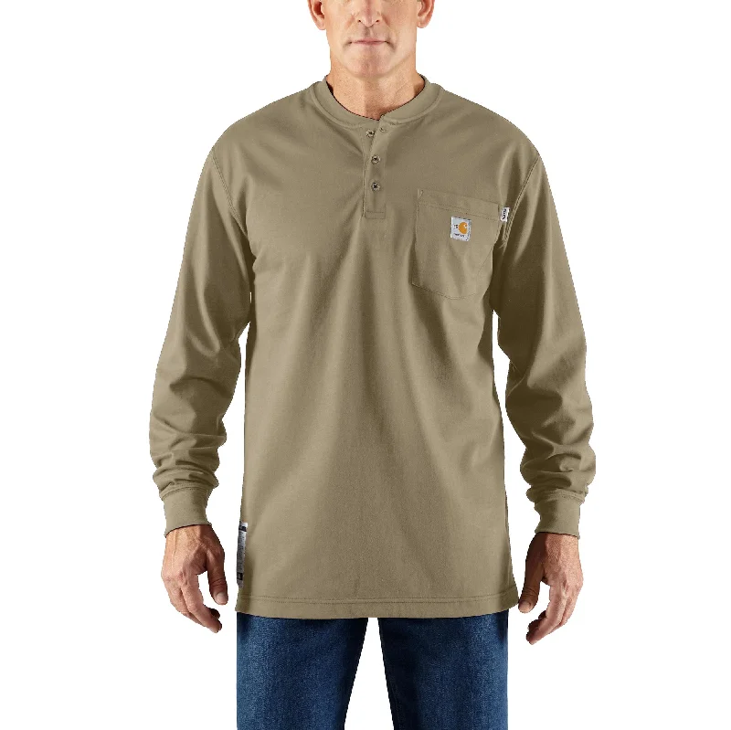 Men's short-sleeve casual faint-pattern tee-'Carhartt' Men's Flame Resistant Cotton Long Sleeve Henley - Khaki