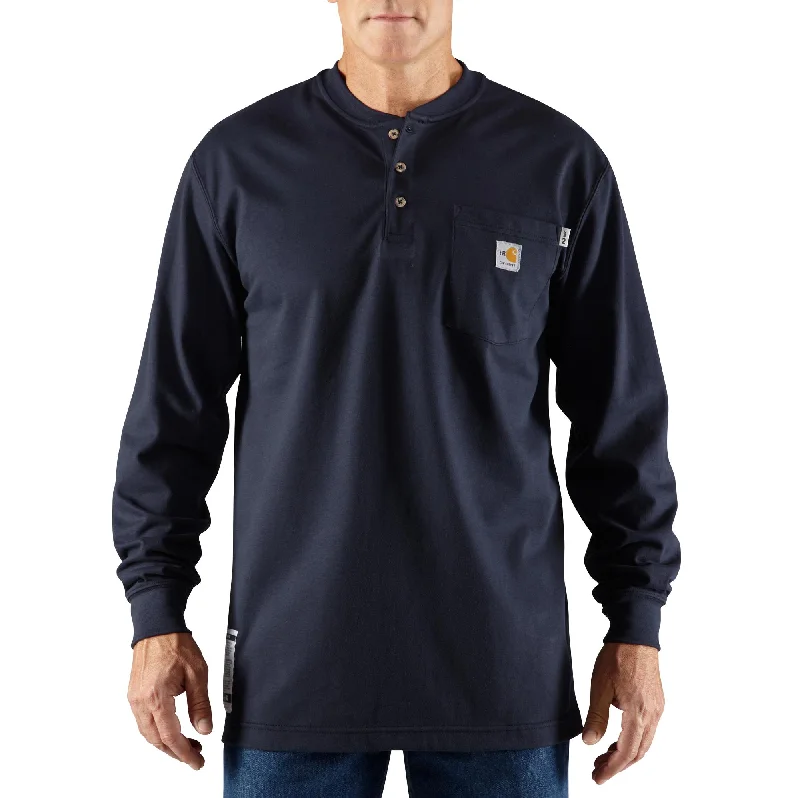 Men's short-sleeve fresh getaway top-'Carhartt' Men's Flame Resistant Cotton Long Sleeve Henley - Dark Navy