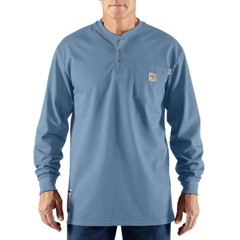 Men's short-sleeve rich nightlife top-'Carhartt' Men's Flame Resistant Cotton Long Sleeve Henley - Medium Blue