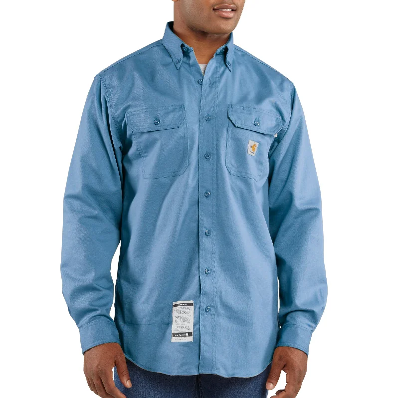 Men's short-sleeve cool carnival top-'Carhartt' Men's Flame Resistant Long Sleeve Twill Pocket Shirt - Medium Blue