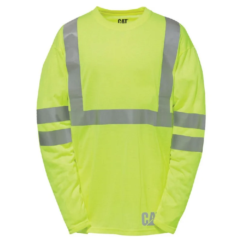 Men's short-sleeve urban deep-red tee-'Caterpillar' Men's Hi Vis Long Sleeve Tee - Hi Vis Yellow