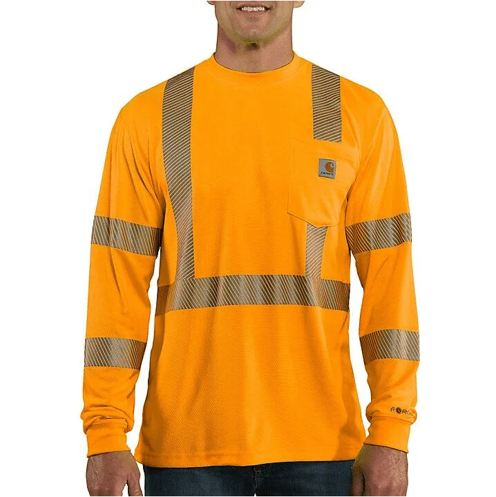 Men's short-sleeve classic muted-fresh-icy-slate shirt-Class 3 High Visibility Force Long Sleeve T-Shirt - Brite Orange