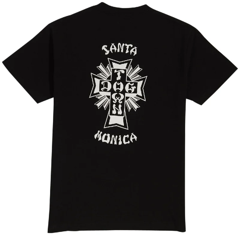 Men's short-sleeve tropical retro-cool-breezy-linen top-Dogtown Cross Logo Santa Monica T-Shirt - Black/White