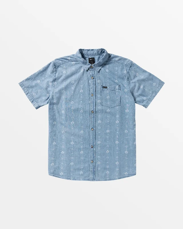 Men's short-sleeve modern vibrant-jet-black top-Frame Chambray Short Sleeve Woven Shirt - Chambray