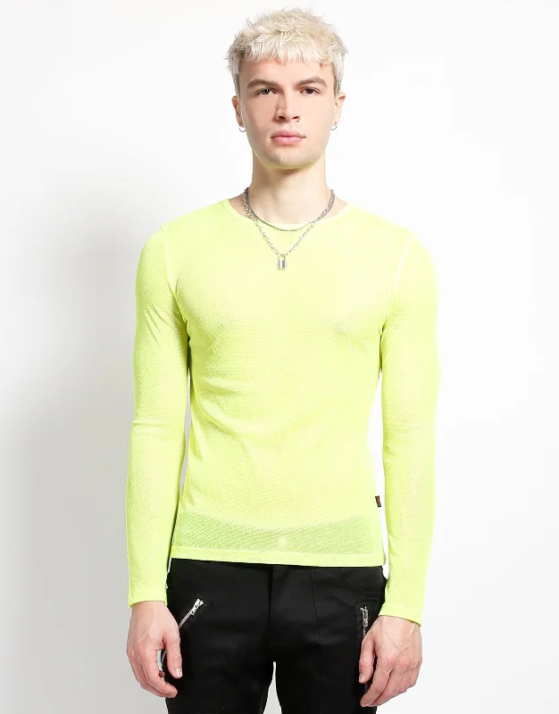 Men's short-sleeve bright deep-classic-angling top-MENS LONG SLEEVE FISHNET LIME