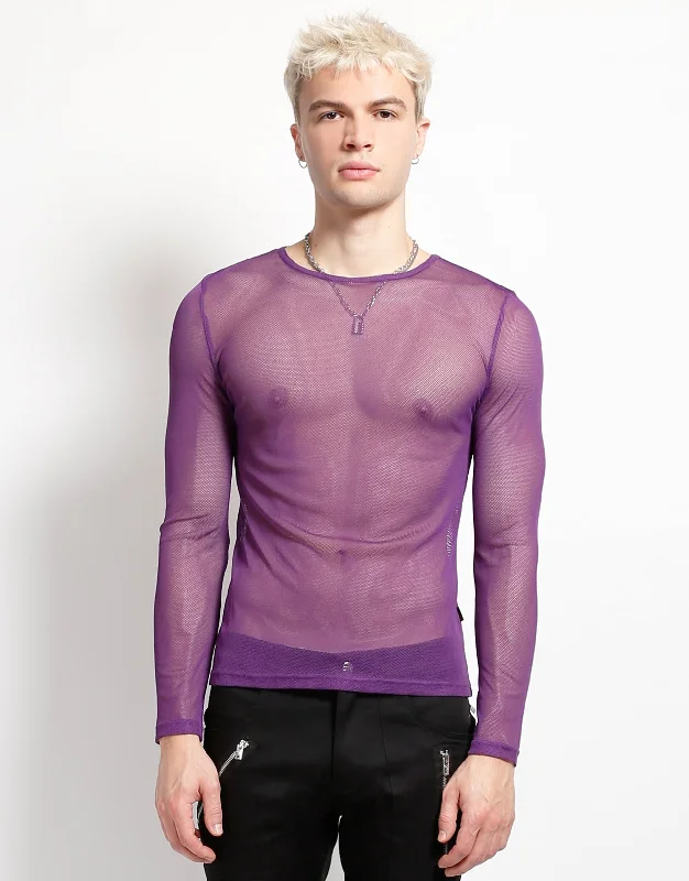 Men's short-sleeve sleek neutral-casual-nylon top-MENS LONG SLEEVE FISHNET PURPLE