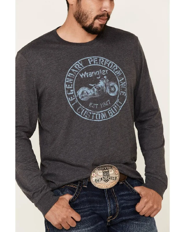 Men's short-sleeve retro cool-rugged-urban-cool-stone top-Long Sleeve Motorcycle Front Graphic Shirt