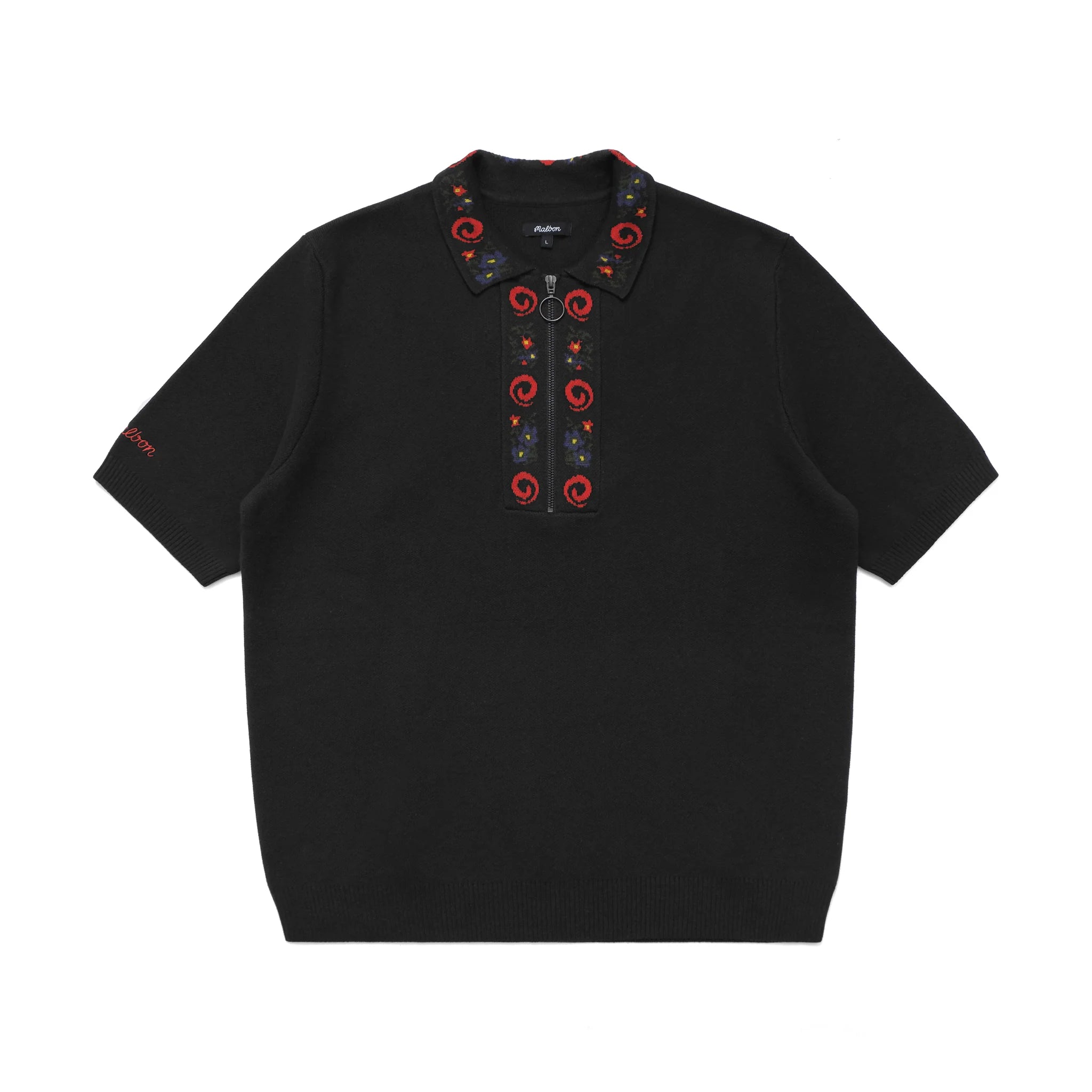 Men's short-sleeve stylish full-sweat-wicking top-Malbon - Black Laurent Jacquard Placket Polo