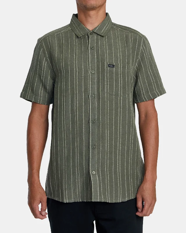 Men's short-sleeve deep classic-muted-fresh-firm-patchwork top-Mercy Stripe Short Sleeve Shirt - Olivine