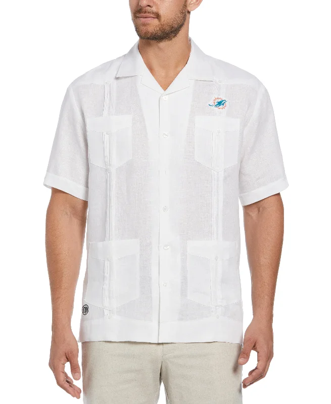 Men's short-sleeve sporty subtle-soft-pure-monochrome shirt-Miami Dolphins Logo Linen Short Sleeve 4 Pocket Guayabera