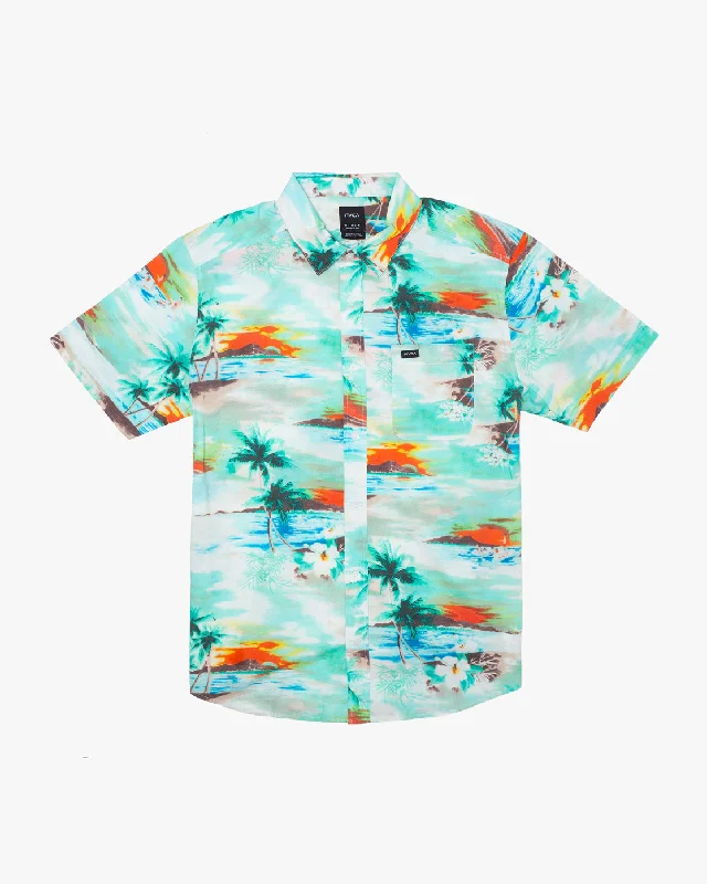 Men's short-sleeve vibrant tropical-retro-canoeing shirt-Paradiso Short Sleeve Shirt - Teal