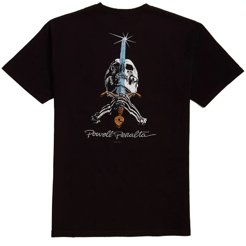 Men's short-sleeve tropical retro-plush-scoop-neck shirt-Powell-Peralta Skull and Sword T-Shirt - Black