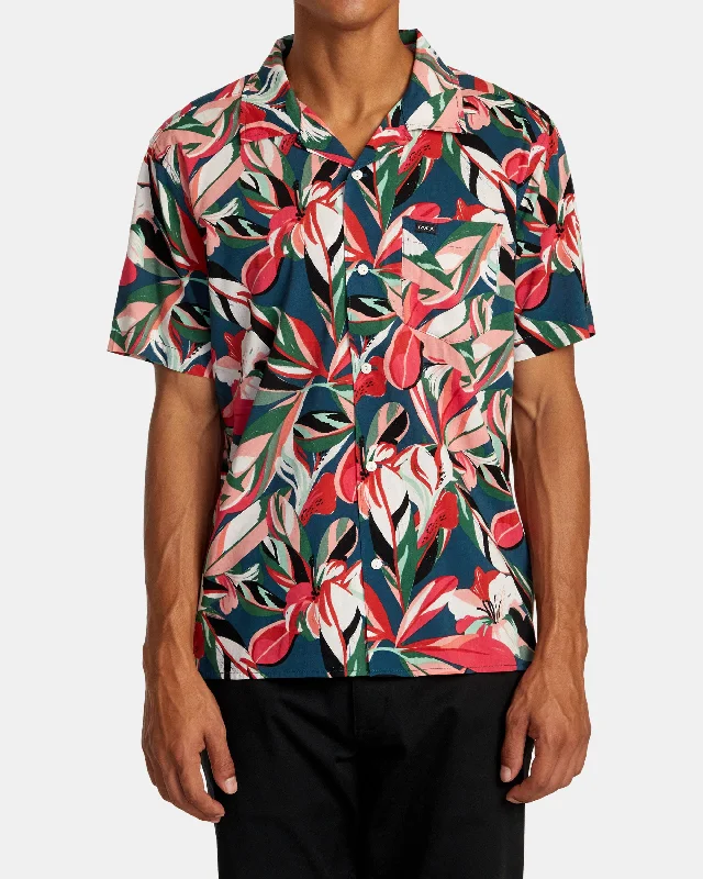 Men's short-sleeve stylish sleek-fast-teal top-Resort Short Sleeve Shirt - Floral Multi