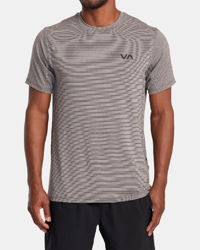 Men's short-sleeve modern vibrant-tropical-retro-plush-scoop-neck top-Sport Vent Stripe Technical Short Sleeve Top - Heather Grey Stripe