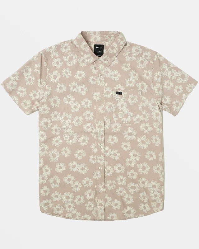 Men's short-sleeve artisanal hand-dyed top-That'll Do Print Short Sleeve Shirt - Pale Mauve Floral