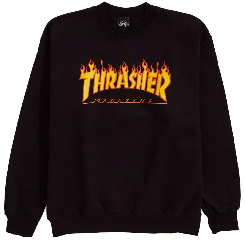 Men's short-sleeve neutral casual-bold-sturdy-budget tee-Thrasher Flame Crew Sweatshirt - Black