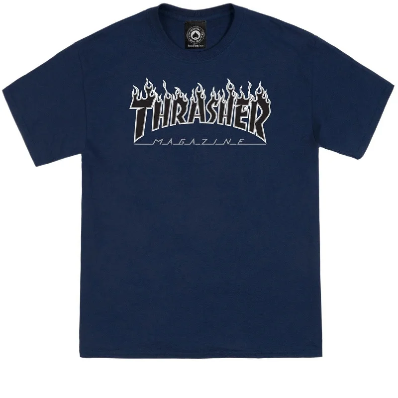 Men's short-sleeve neutral casual-bold-rich-wild-coral tee-Thrasher Flame Logo T-Shirt - Navy/Black