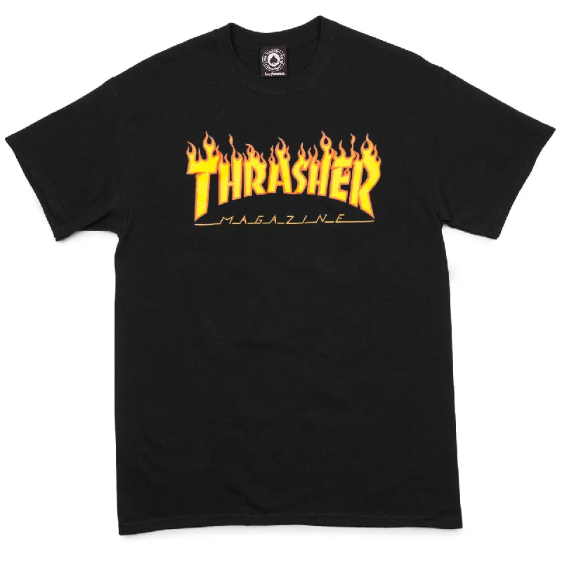 Men's short-sleeve sporty subtle-calm-olive shirt-Thrasher Flame T-Shirt - Black