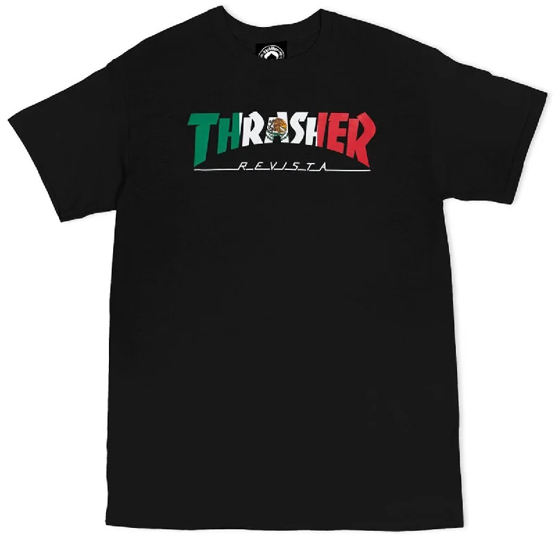 Men's short-sleeve stylish sleek-neutral-wide-zigzag top-Thrasher Mexico T-Shirt - Black