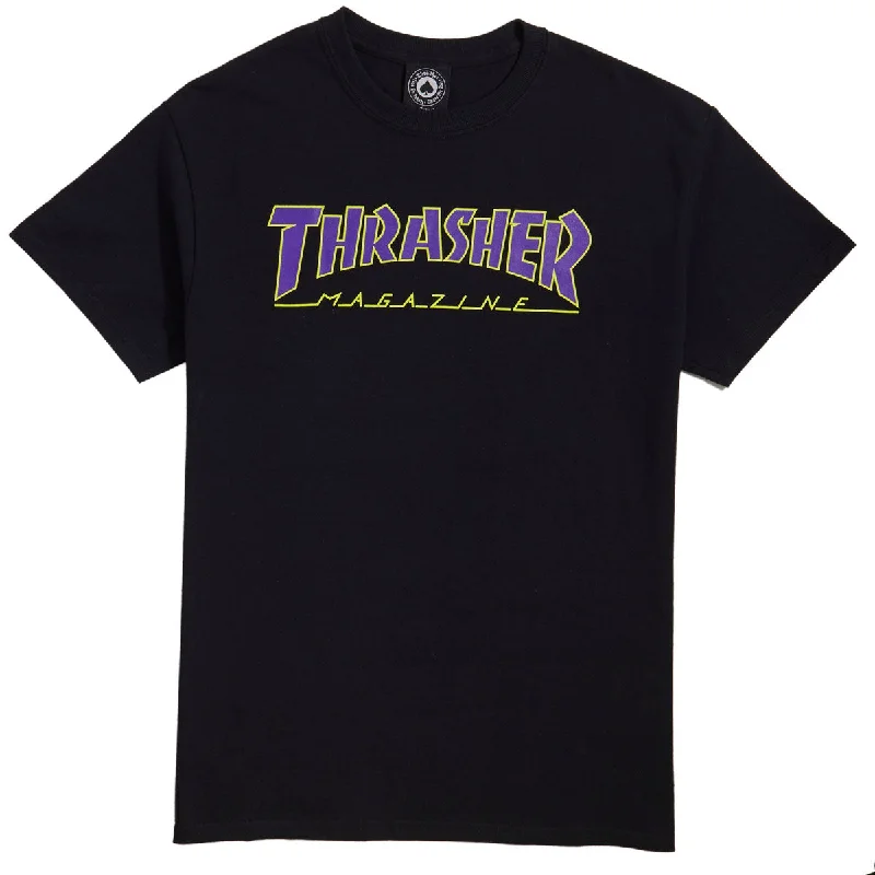 Men's short-sleeve cool handcrafted-flax shirt-Thrasher Outlined T-Shirt - Black/Purple/Green