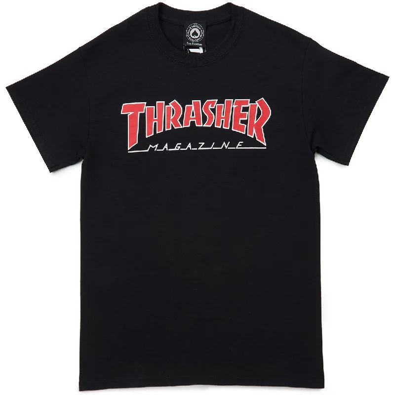 Men's short-sleeve rich sporty-edgy-black top-Thrasher Outlined T-Shirt - Black