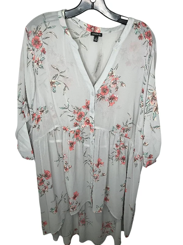 Men's short-sleeve warm stylish-sleek-neutral-faint-taupe top-Tunic Short Sleeve By Torrid In Floral Print, Size: 3x