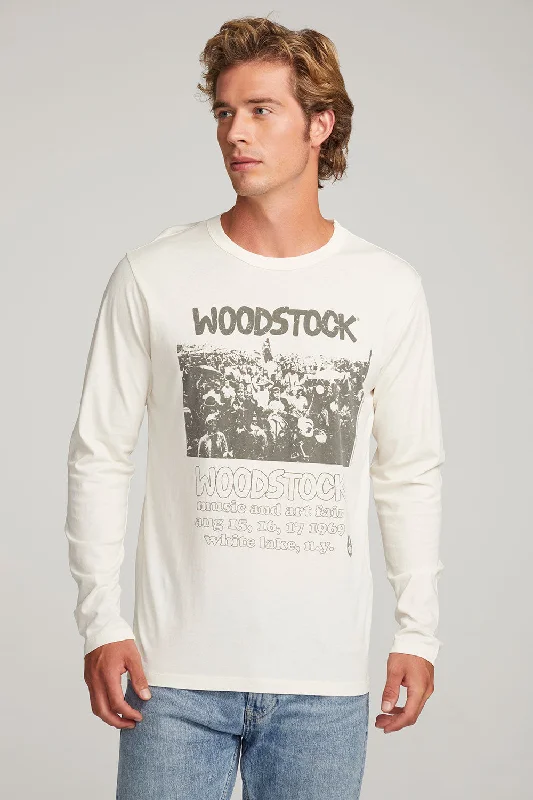 Men's short-sleeve modern vibrant-tropical-tight-green tee-Woodstock Retro Poster Mens Long Sleeve