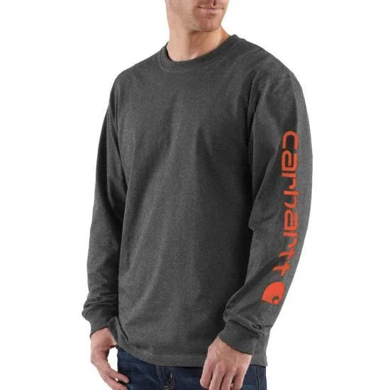 Men's short-sleeve casual bold-rich-wild-coral shirt-K231 - Long Sleeve Logo T-Shirt, Carbon Heather/Bold Orange