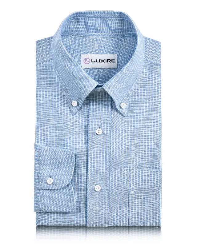 Cotton Linen : White Pin Stripes On Blue Shirt