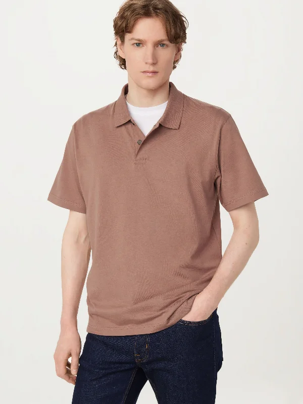 Men's short-sleeve rugged urban-boating tee-The Boxy Polo in Walnut