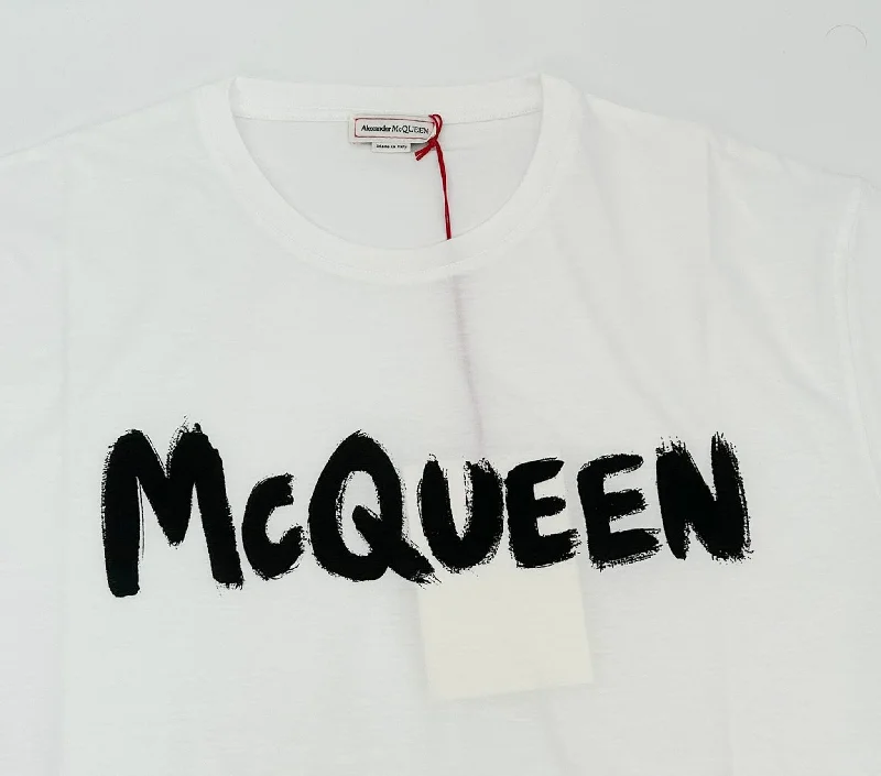 Men's short-sleeve tropical retro-cool-rugged-dull-cream top-Alexander McQueen Grafitti T-Shirt - White