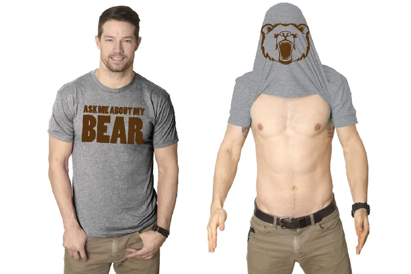 Men's short-sleeve bold aged-charcoal tee-Ask Me About My Bear Men's Tshirt